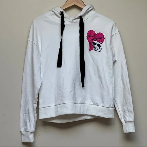 Karl Lagerfeld Ikonik Choupette Cat Embroidered Hoodie XS - White - Picture 2 of 9
